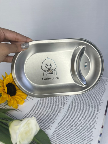 سینی غذا استیل دوخانه lucky duck 0014